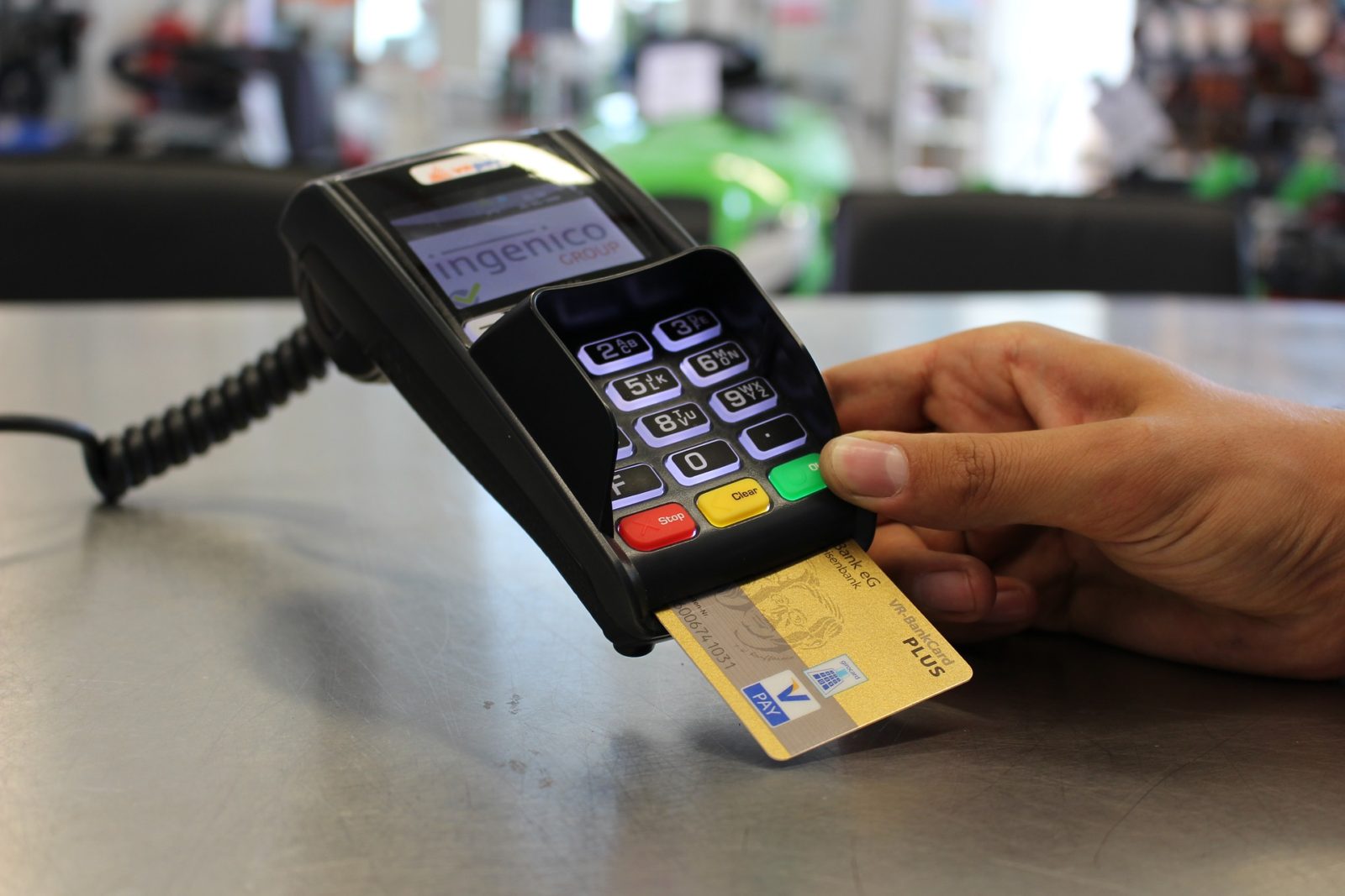 An EMV chip card reader in use